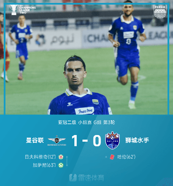 亚冠二级战报：加萨尼点射，哈伦染红，曼谷联1-0狮城水手
